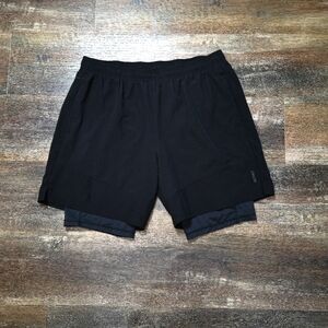 SKORA BLACK MENS ATHLETIC SHORTS WITH COMPRESSION SHORTS BUILT-IN SIZE XL